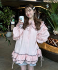 CIAOPANIC(チャオパニック) 【あや企画】【HELLO.SANFRANCISCO/ハローサンフランシスコ】配色ステッチフリルチュニック
