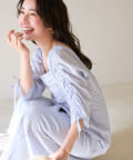 La boutique BonBon(ラブティックボンボン) 【最強モテワンピ】ストライプドロストスリーブワンピース