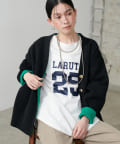 LARUTA(ラルータ) 配色畦ポリミドル金ボタンカーデ