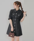 NICE CLAUP / OLIVE des OLIVE OUTLET(ナイスクラップ  / オリーブ デ オリーブ アウトレット) 【春の新作】【丈を選べる】デニムリボンシャツワンピース