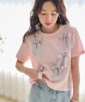 La boutique BonBon(ラブティックボンボン) 【新色追加】メニーリボンTシャツ