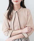 natural couture(ナチュラルクチュール) ねじり配色ボウタイ7分袖ブラウス