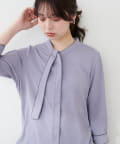 natural couture(ナチュラルクチュール) ねじり配色ボウタイ7分袖ブラウス