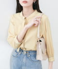 natural couture(ナチュラルクチュール) ねじり配色ボウタイ7分袖ブラウス