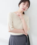 natural couture(ナチュラルクチュール) 袖口フラワー刺繍リブニット