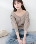 natural couture(ナチュラルクチュール) 【WEB限定】メッシュ編みクリア釦カーディガン