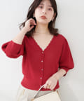 natural couture(ナチュラルクチュール) 【WEB限定】メッシュ編みクリア釦カーディガン