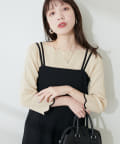 natural couture(ナチュラルクチュール) 配色スカラップ強撚ニット（７分袖）