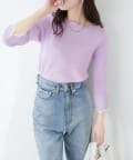 natural couture(ナチュラルクチュール) 配色スカラップ強撚ニット（７分袖）