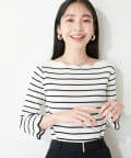natural couture(ナチュラルクチュール) 配色スカラップ強撚ニット（７分袖）