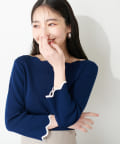 natural couture(ナチュラルクチュール) 配色スカラップ強撚ニット（７分袖）