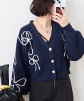 Remind me and forever(リマインドミーアンドフォーエバー) 【2025 Spring/Summer】ライン刺繍ニットカーディガン