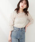 natural couture(ナチュラルクチュール) シアー×フロッキーバルーンフリル袖ブラウス