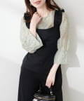 natural couture(ナチュラルクチュール) シアー×フロッキーバルーンフリル袖ブラウス