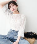 natural couture(ナチュラルクチュール) シアー×フロッキーバルーンフリル袖ブラウス