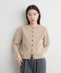 Omekashi(オメカシ) 【新色追加/ベージュ】【Omekashi名品/ロングセラー◎】半袖強撚スウェットライクポケットカーディガン