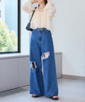 OUTLET(アウトレット) 【Kastane】クラッシュデニムワイドパンツ