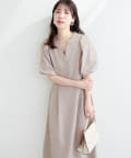 natural couture(ナチュラルクチュール) 【WEB限定】キーネックパフスリーブワンピース