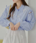 NICE CLAUP / OLIVE des OLIVE OUTLET(ナイスクラップ  / オリーブ デ オリーブ アウトレット) 【RMAF】【MARCHES】肩あきリボン短丈シャツ