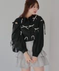 NICE CLAUP / OLIVE des OLIVE OUTLET(ナイスクラップ  / オリーブ デ オリーブ アウトレット) 【RMAF】【MARCHES】肩あきリボン短丈シャツ