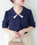 natural couture(ナチュラルクチュール) 【WEB限定】osono配色重ね衿三角カフスブラウス