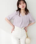 natural couture(ナチュラルクチュール) 【WEB限定】osono三角カフス配色Vネックブラウス