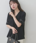 natural couture(ナチュラルクチュール) 【WEB限定】osono三角カフス配色Vネックブラウス