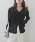 natural couture(ナチュラルクチュール) 【WEB限定】メッシュ編み衿付きニットカーディガン