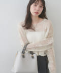 natural couture(ナチュラルクチュール) 【WEB限定】シアーリーフ柄ニットプルオーバー