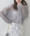natural couture(ナチュラルクチュール) 【WEB限定】シアーリーフ柄ニットプルオーバー
