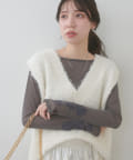 natural couture(ナチュラルクチュール) ネットチュール配色柄刺繍プルオーバー