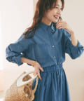 La boutique BonBon(ラブティックボンボン) 【セットアップ可】シアーデニムクロップドシャツ