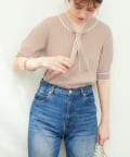 natural couture(ナチュラルクチュール) パール付きボウタイバイカラーニット