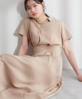 natural couture(ナチュラルクチュール) 【WEB限定】涼しげスキッパー衿お上品ワンピース(Lサイズ)