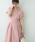 natural couture(ナチュラルクチュール) 【WEB限定】涼しげスキッパー衿お上品ワンピース(Lサイズ)