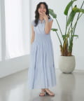 La boutique BonBon(ラブティックボンボン) 【夏のお上品ワンピース】コットンボイルウエストシャーリングワンピース