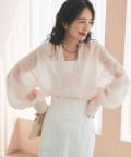La boutique BonBon(ラブティックボンボン) 【ふんわり透け感が美しい】シアーリボンボリュームスリーブブラウス