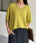 Chez toi(シェトワ) NEW Vネック5分袖シャリニットプルオーバー