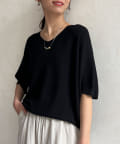 Chez toi(シェトワ) NEW Vネック5分袖シャリニットプルオーバー