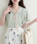 natural couture(ナチュラルクチュール) 【WEB限定】配色リボンタイフレアスリーブブラウス