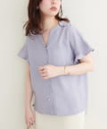 natural couture(ナチュラルクチュール) 麻調合繊フリル袖ブラウス
