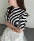 NICE CLAUP / OLIVE des OLIVE OUTLET(ナイスクラップ  / オリーブ デ オリーブ アウトレット) 【one after another】【人気シリーズ】袖リボン半袖テレコトップ