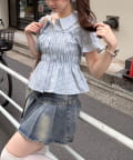NICE CLAUP / OLIVE des OLIVE OUTLET(ナイスクラップ  / オリーブ デ オリーブ アウトレット) 累計売上1.5万枚突破！【RMAF】【韓国風コーデ叶う!】シャーリング衿付ブラウス