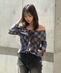 RAY CASSIN(レイカズン) チュールプリントオフショルTシャツ