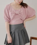 NICE CLAUP / OLIVE des OLIVE OUTLET(ナイスクラップ  / オリーブ デ オリーブ アウトレット) 《2点セットでお得》【麻タッチで夏も快適】【RMAF】リボン半袖アンサンブル