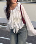 洗える♡イエナ＊楊柳ラッフルブラウス　フリル　ネイビー　シアー 洗える♡イエナ＊楊柳ラッフルブラウス フリル ネイビー シ