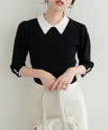 natural couture(ナチュラルクチュール) 【WEB限定】配色衿付き6分袖ニット