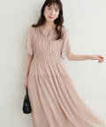 natural couture(ナチュラルクチュール) 【WEB限定】変形シャーリングフレアスリーブワンピース