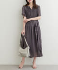 natural couture(ナチュラルクチュール) 【WEB限定】変形シャーリングフレアスリーブワンピース