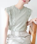 natural couture(ナチュラルクチュール) 【canami】レース×ニットコンビノースリTOPS